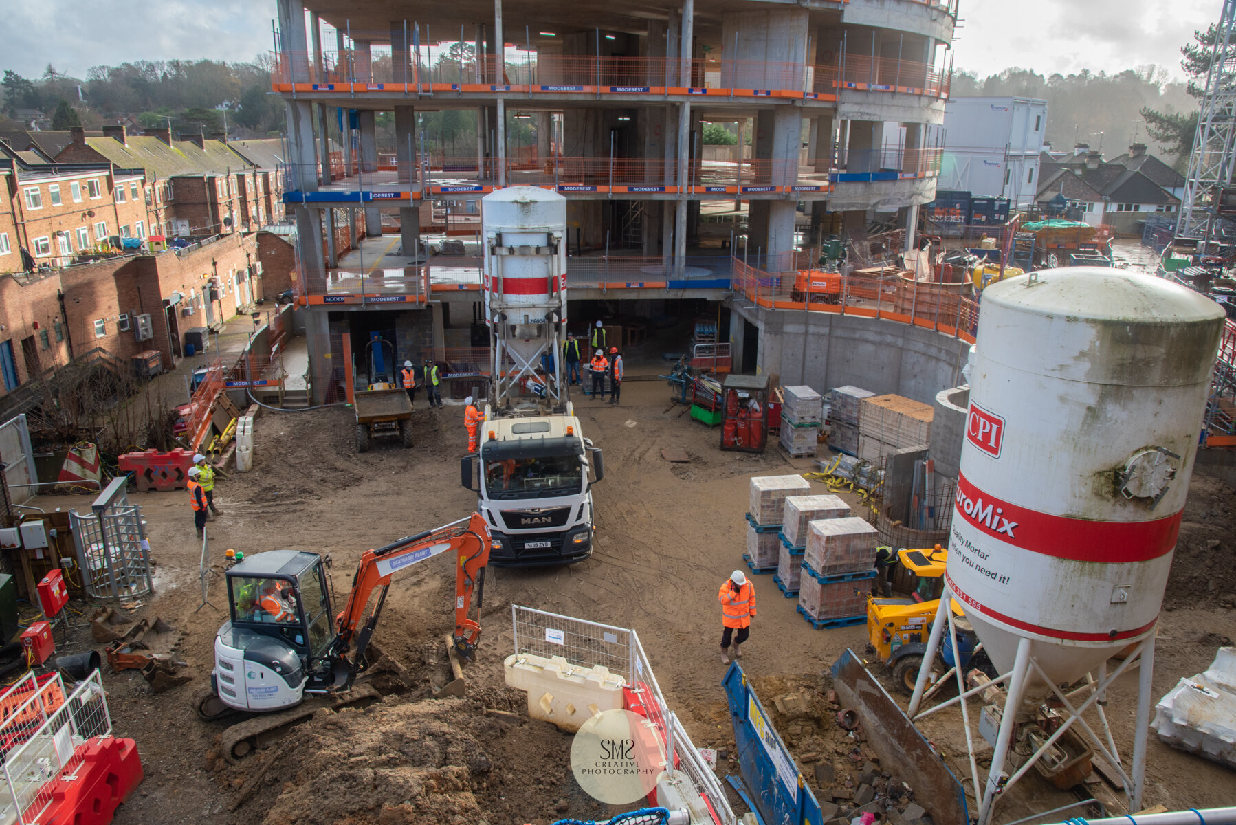  Same view as the previous image showing a second mortar silo has been installed in front of Block C. Landscaping will commence January 2021, in the area bottom left of the photo where the machine is seen.  &nbsp; 
