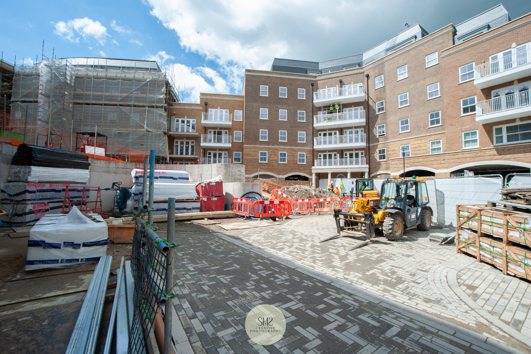  From the entrance looking towards Blocks A (right) and B (left). 