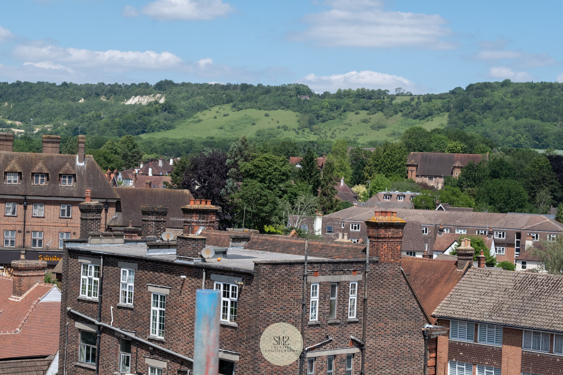  From a penthouse terrace in Block C with views of the North Downs. 