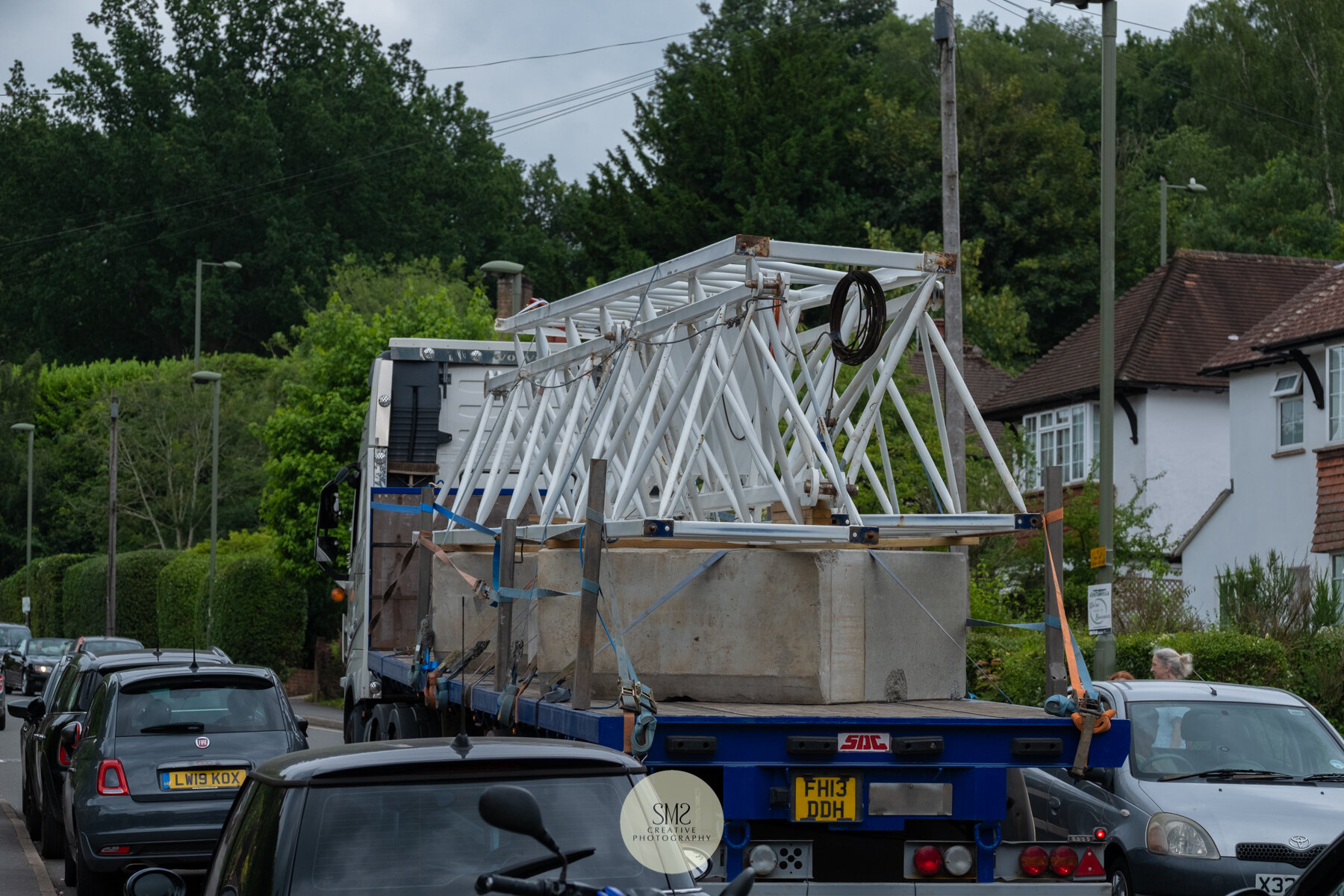  Segments of the crane transported away from the site 