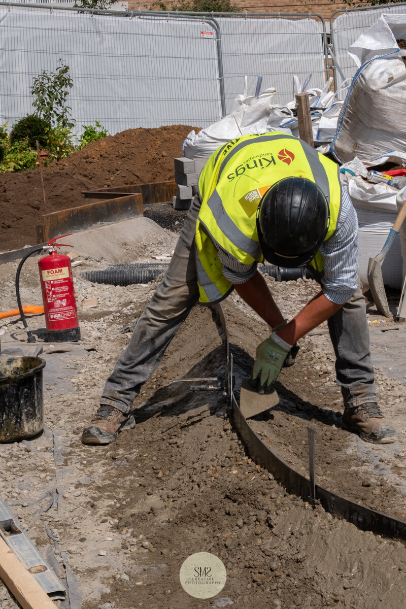  Final surface preparation shows the installing of the concrete haunching to the steel edging 