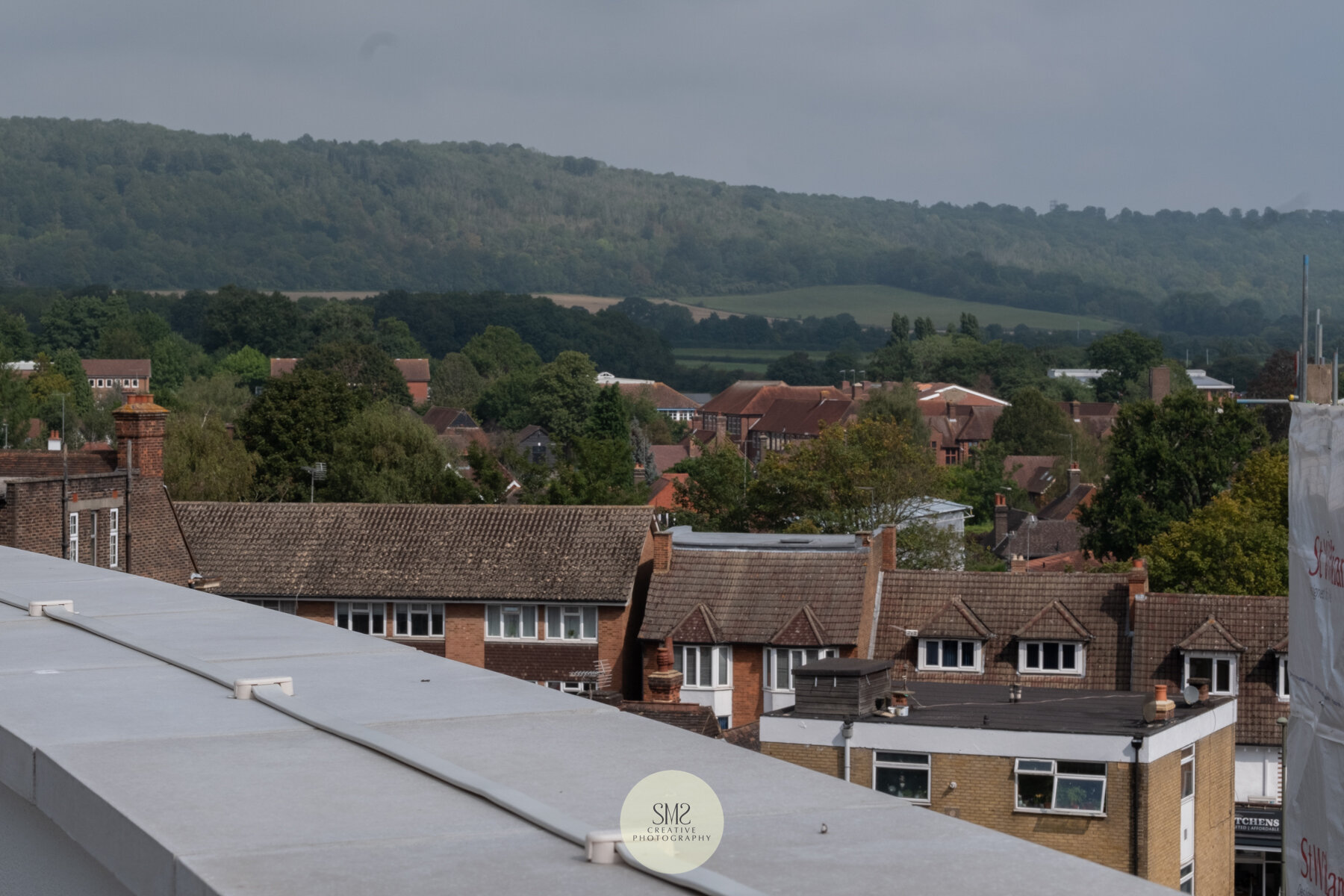  A view towards the North Downs from a penthouse apartment in Block B. 