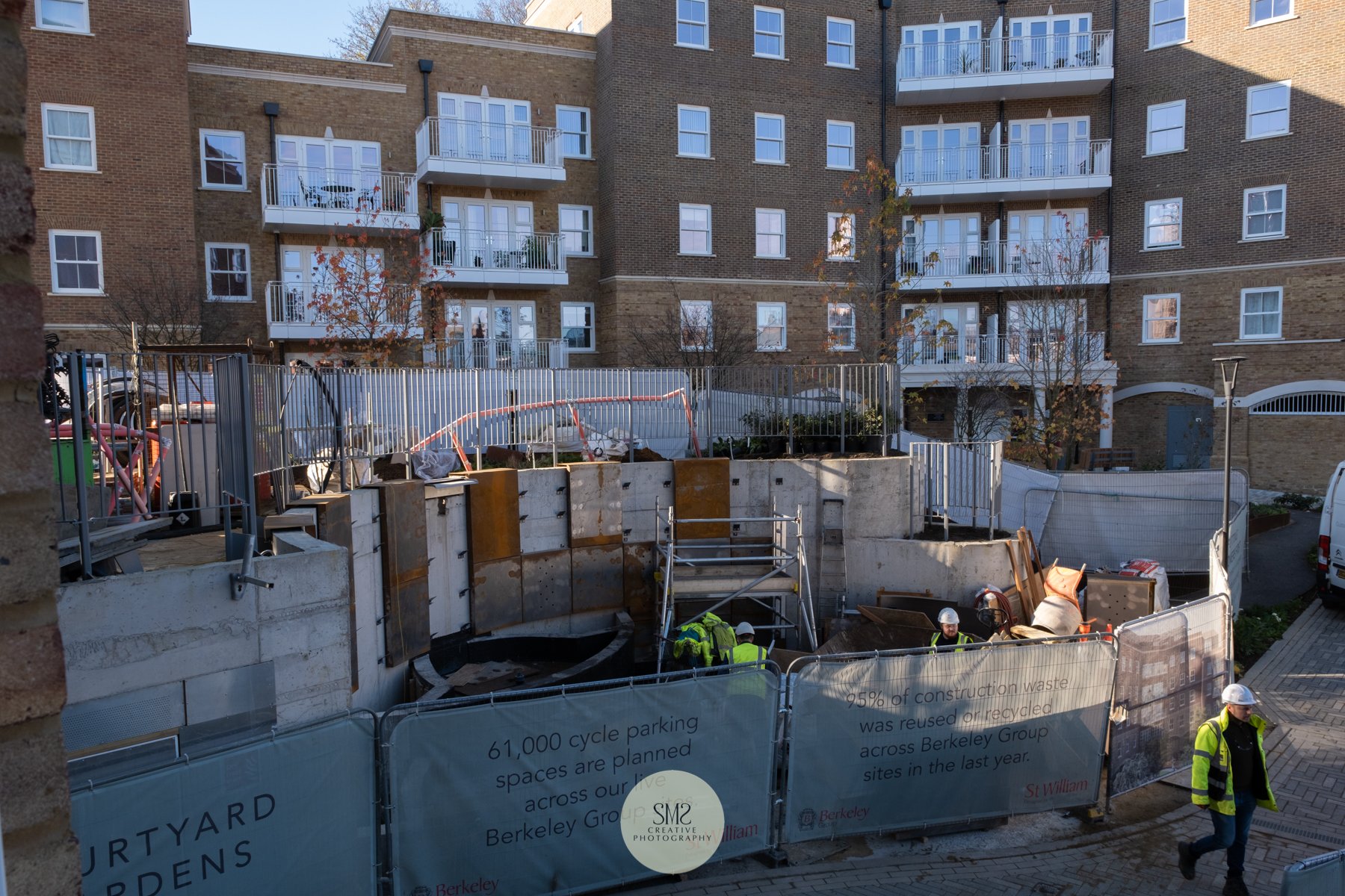  The water feature under construction. 