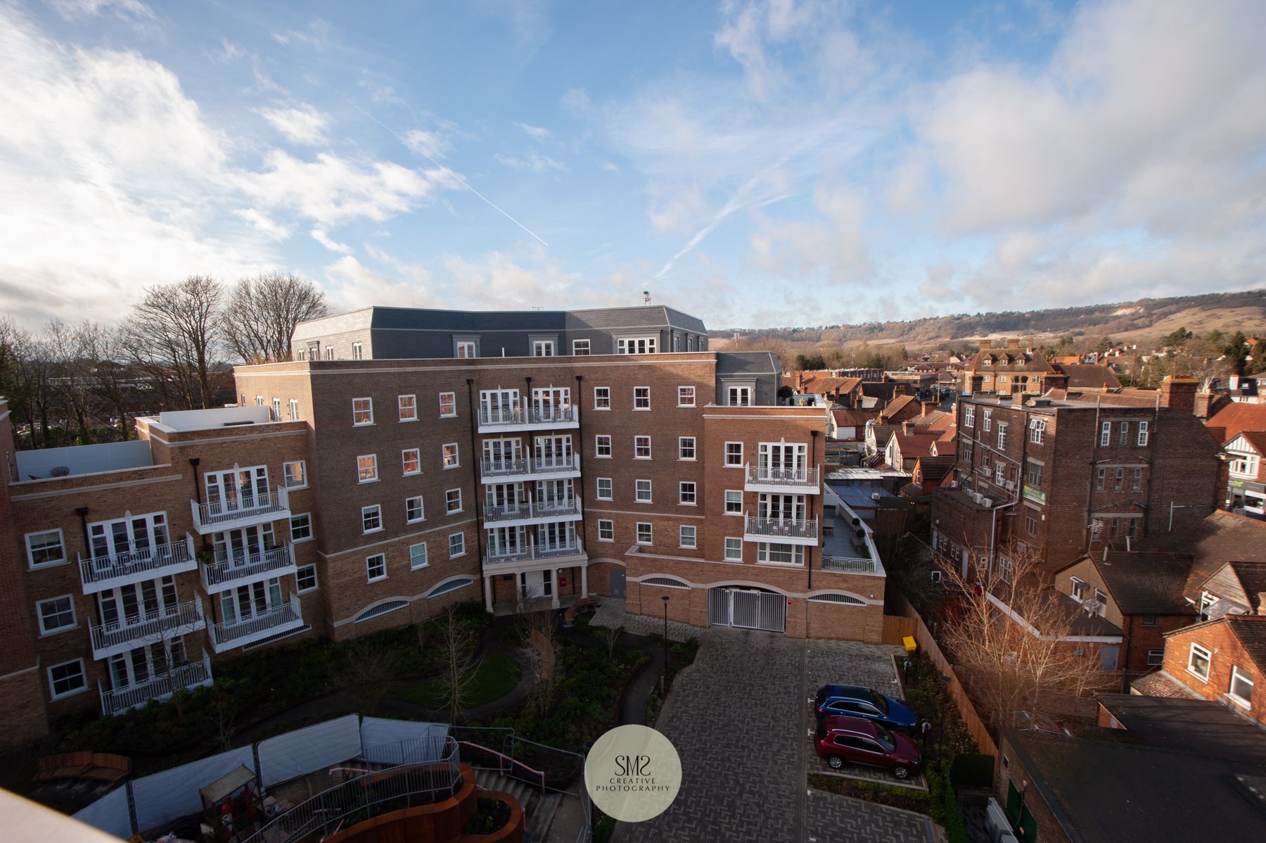  A view from a penthouse apartment in Block C looking over to Block A and the entrance to Courtyard Gardens for Blocks A &amp; B. 