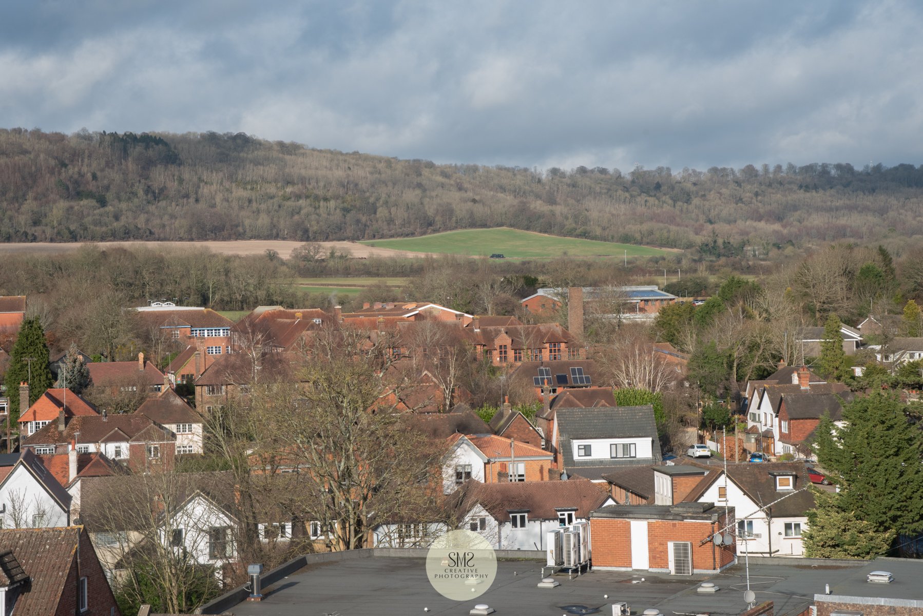  Another spectacular view from a penthouse terrace in Block C with the North Downs clear to see. 