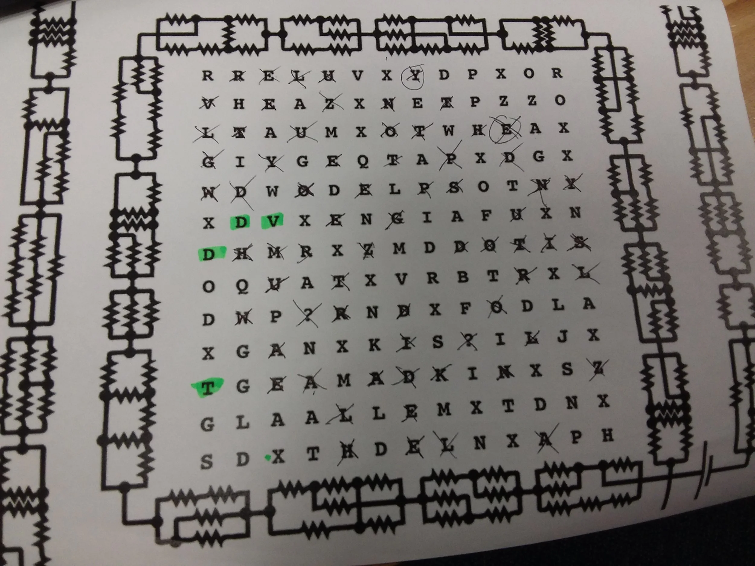 Ignore the green highlighting. The y on the top line is not crossed out but the circled e is. Sorry :P