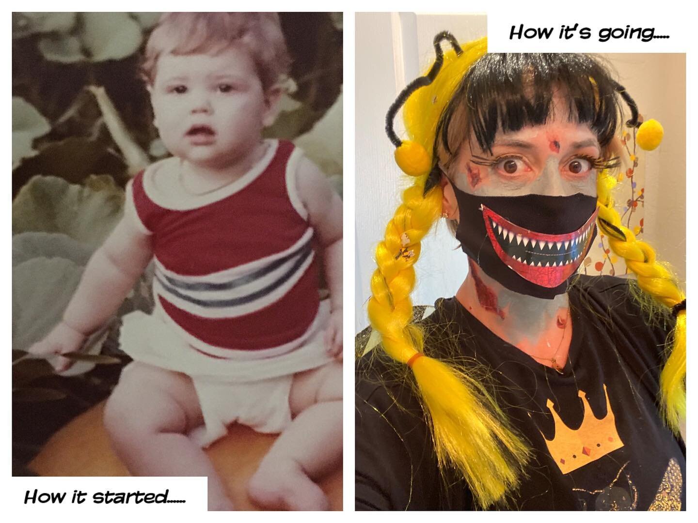 Everything is just different now.
.
Here&rsquo;s how it started and how it is today.
.
#1. is me, a fat baby on her PawPaws pumpkin 🎃&mdash;-&gt; a 40year old murder/murdered we hornet. Feels pretty spot on. 
.
#2. Mine and Jeff&rsquo;s first Hallow