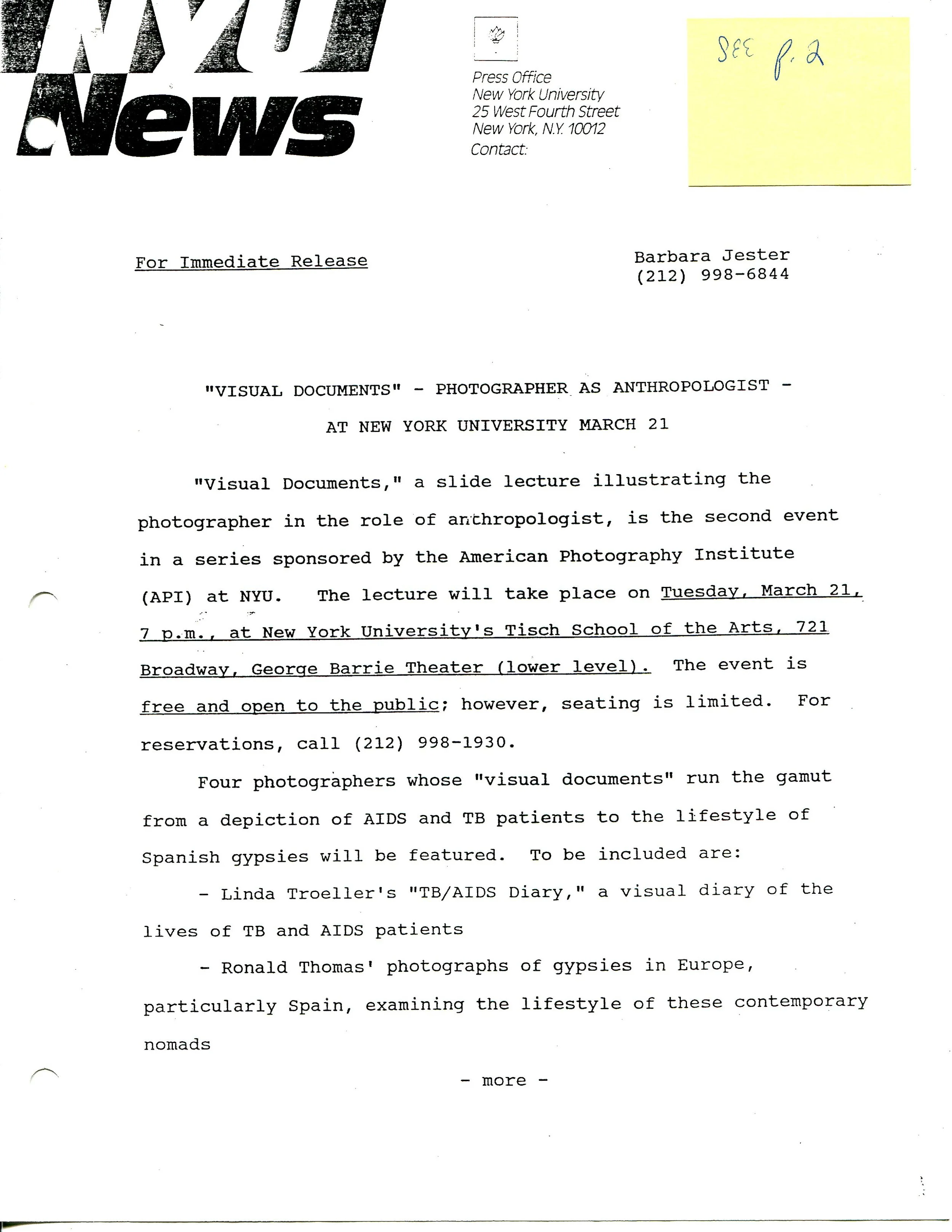 NYU News, “Visual Documents” — Photographer As Anthropologist, 1/2