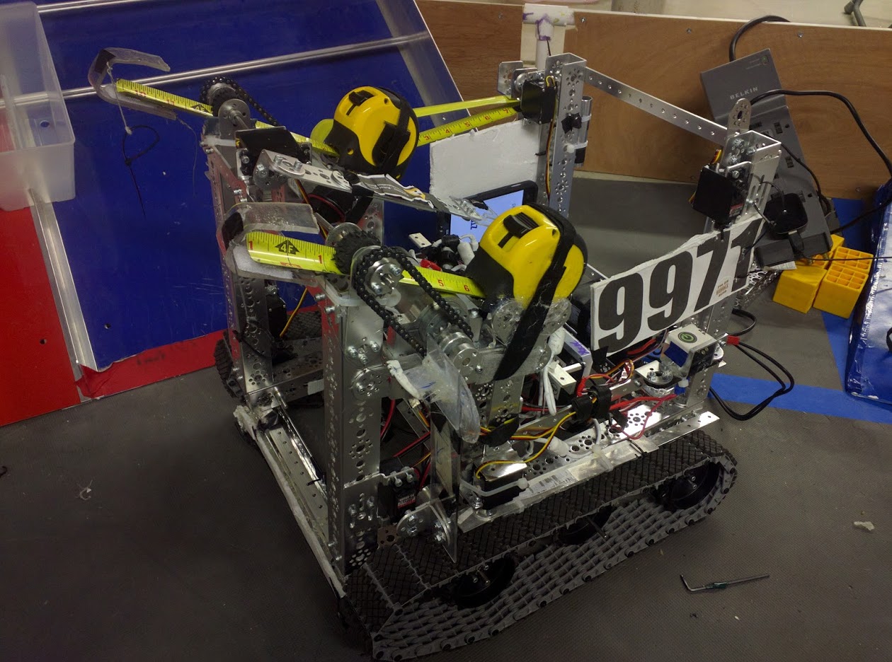 Dream is the first actual FTC bot we've ever built. We named it Dream because we were rookies at the time and we felt we didn't fully know what we were doing so we joked that it would run off of our "dream" that it would work. When we were first designing Dream, we had a completely different idea of what it would be compared to what it is now. Originally we were going to climb up to the high zone and drop debris but our design didn't work out too well and we ended up in last at our first two tournaments. After those first two tournaments we pivoted our design to hang using tape measures. With the tape measure design we were able to get winning alliance captain twice and qualified for states. At states we made it to the semi-finals but didn't advance to the East Super Regionals. Dream was a good start for our rookie year and we learned a lot when designing and building it which will allow us to make even better robots for the upcoming seasons.