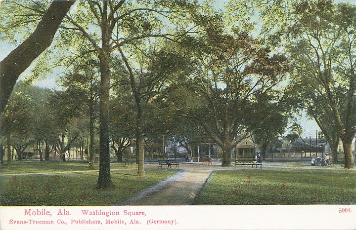 Postcard of Washington Square c.1900 with the deer at the end of the walk source: Alabama Department of Archives and History