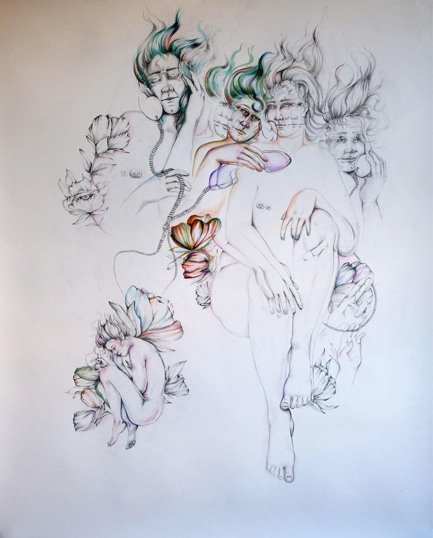 Little Phone, mixed media on paper, 72” x 52.5”, 2018