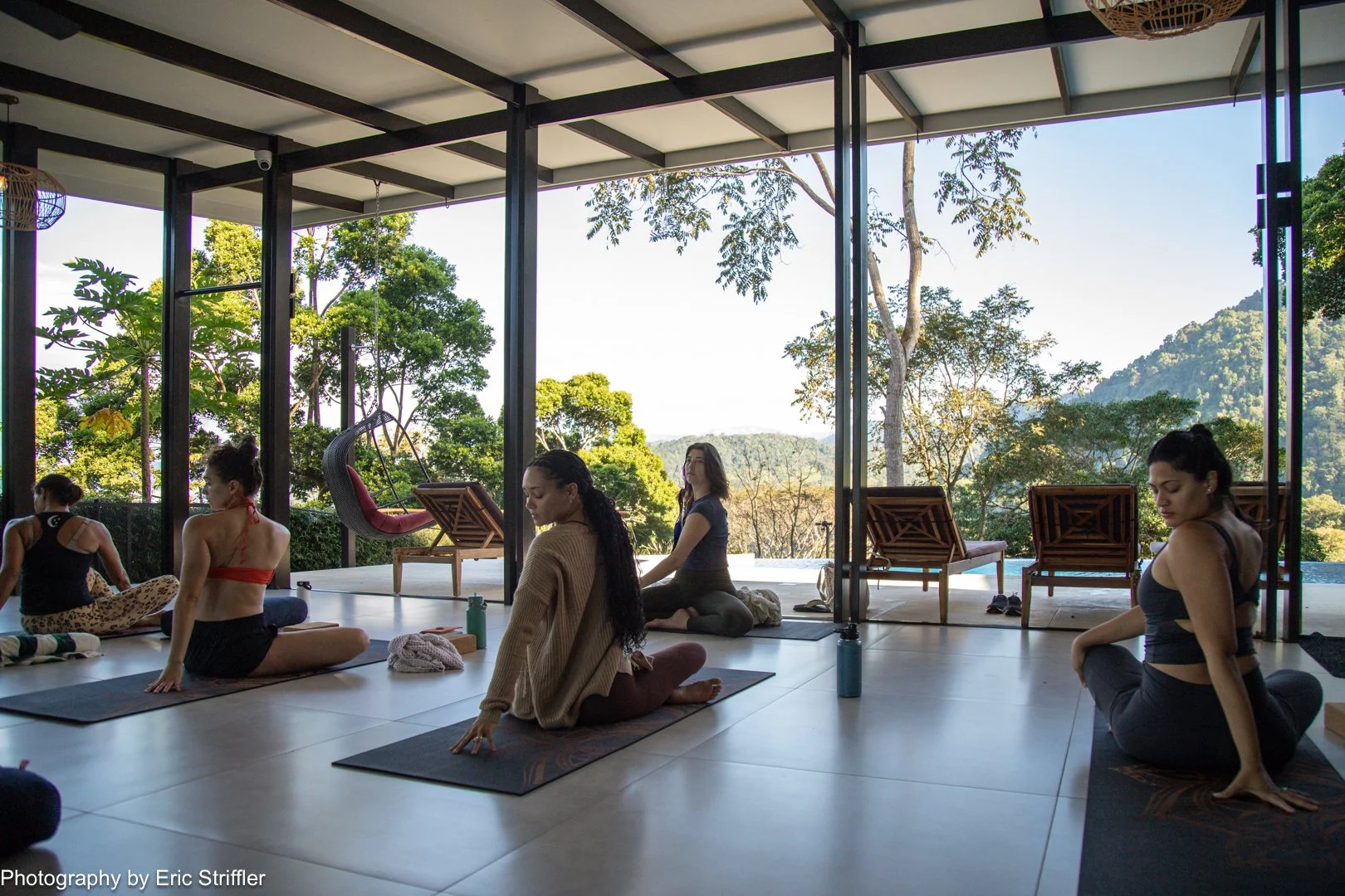 The class enjoying a gentle slow-flow class.