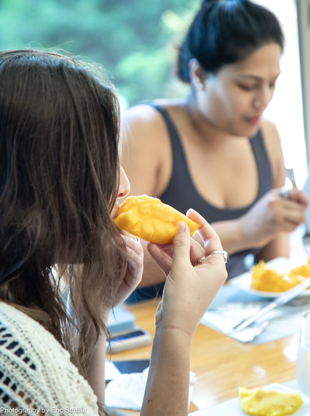 Enjoying fresh fruit and local coffee for breakfast.