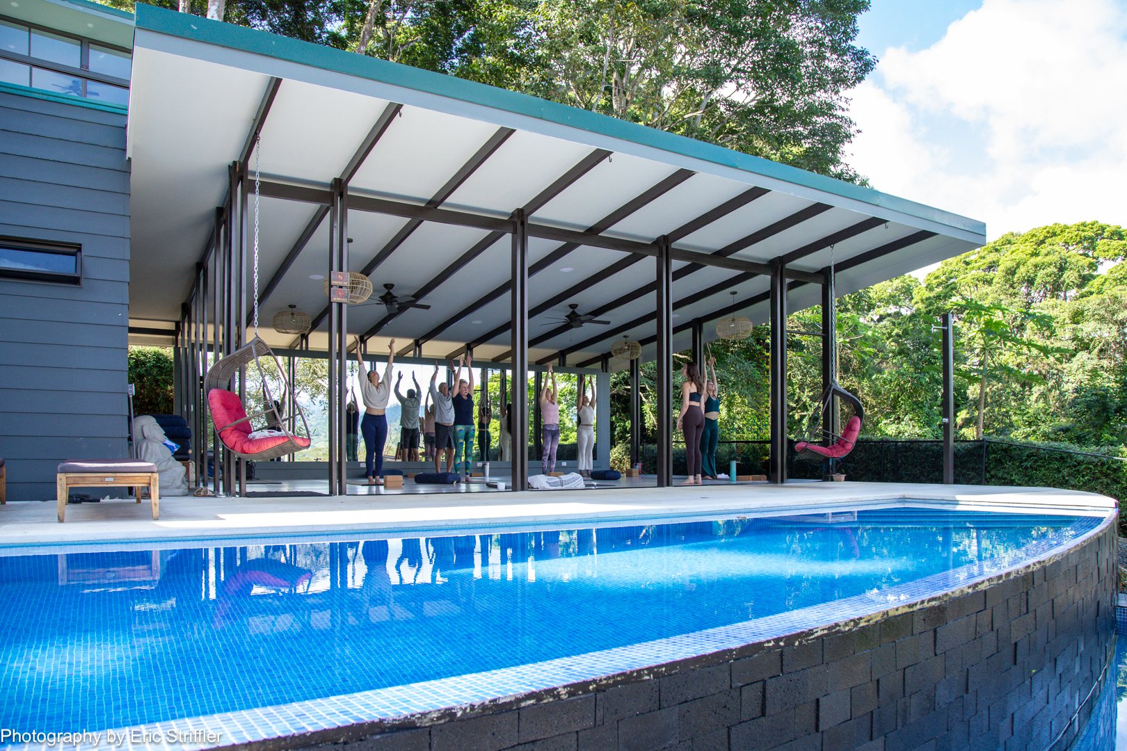 The morning class as seen from the other side of the pool.