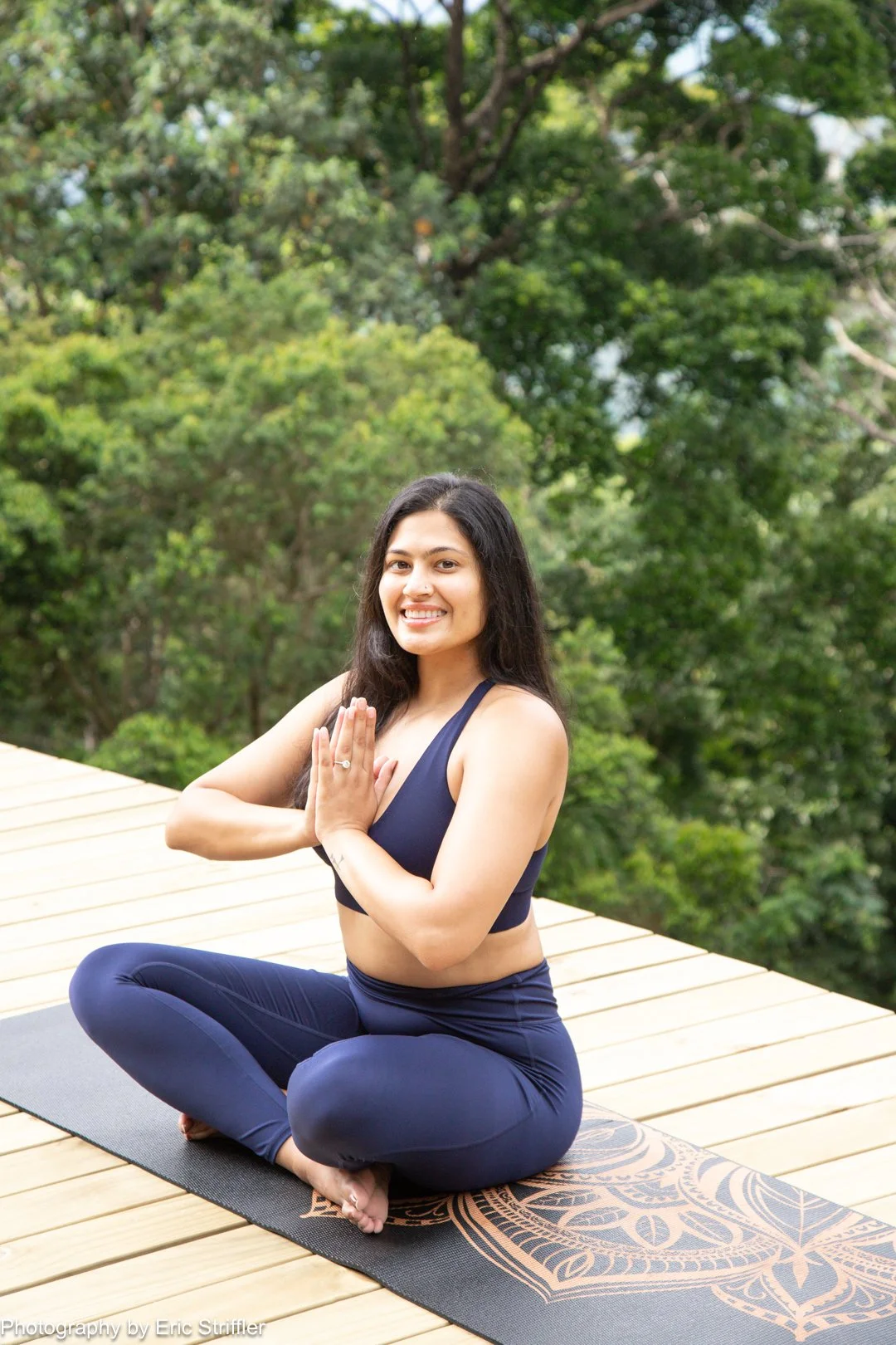 Cute poolside yoga portrait.