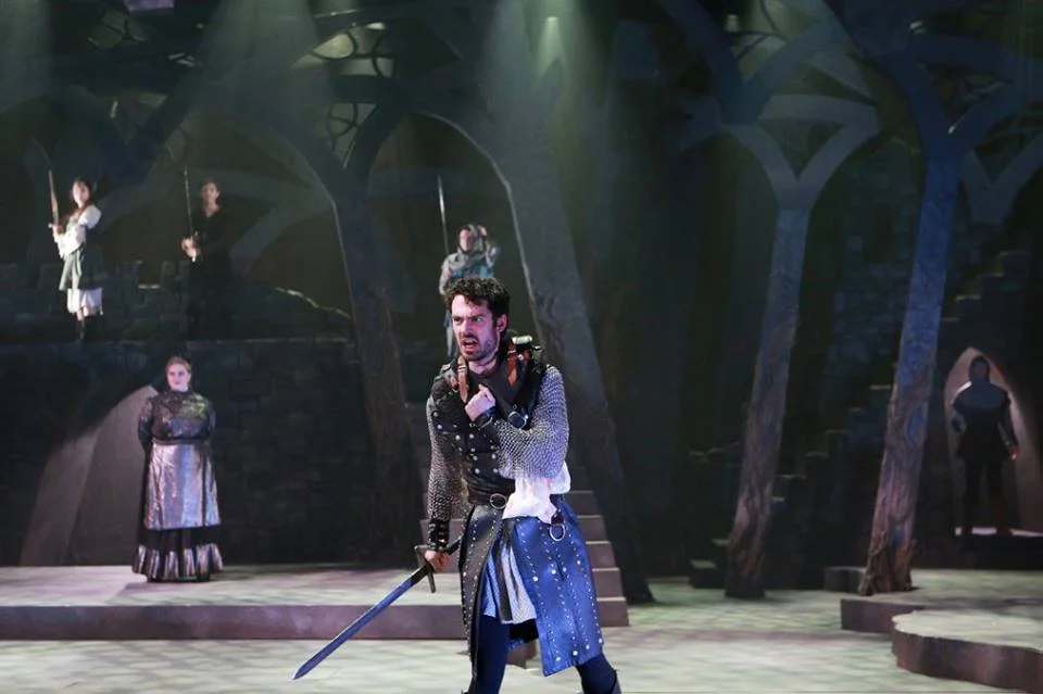 Woodrow as Macbeth in Skidmore College's fall 2015 main stage. Photo taken by Sue Kessler, courtesy of the Skidmore theater department.