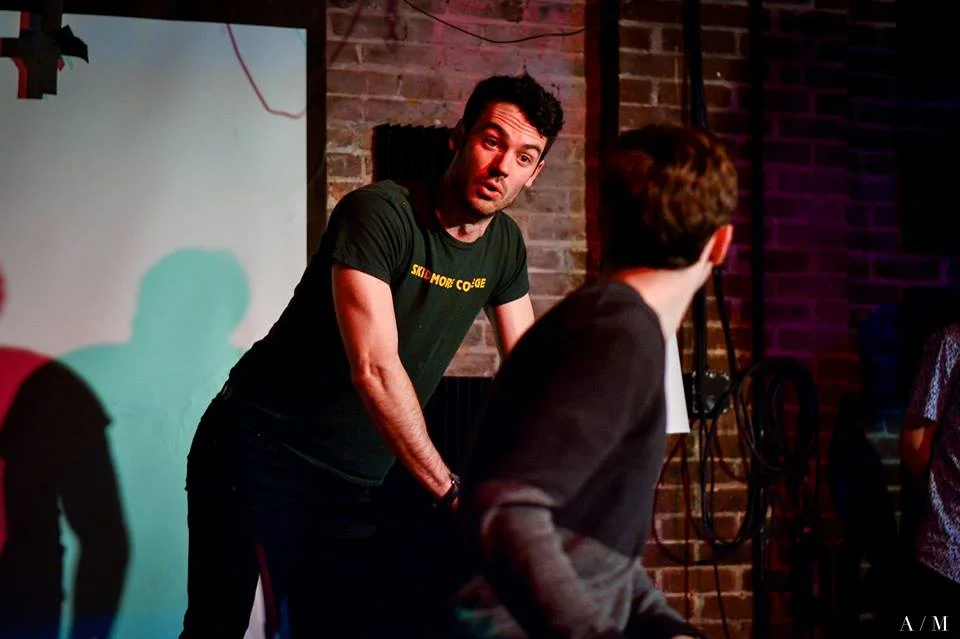 Woodrow performing at Bennington College for the Awkward Kids Talking 2016 spring east coast improv tour. (Also pictured Addison Bennette)