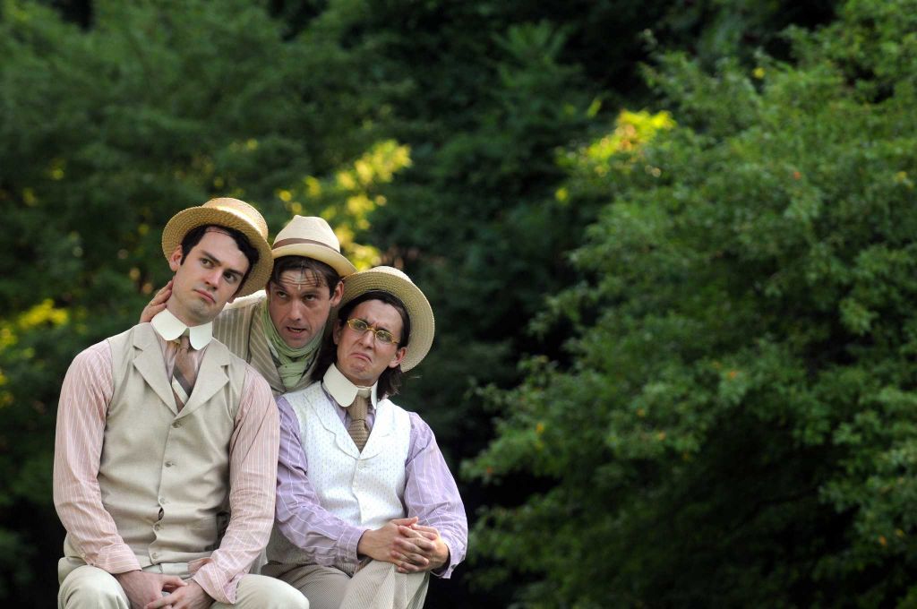 Woodrow as Dumain in the Saratoga Shakespeare production of Love's Labour's Lost in the summer of 2015. (From left to right: Woodrow Proctor, Vince Tyler, Ethan Botwick). This photo belongs to the Saratoga Shakespeare Company.