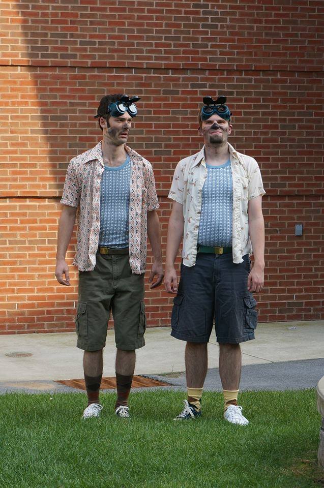 Woodrow and Conor Mullen as clowns in the Saratoga Shakespeare intern production of A Midsummer Night's Dream in the summer of 2014. This photo belongs to the Saratoga Shakespeare Company.