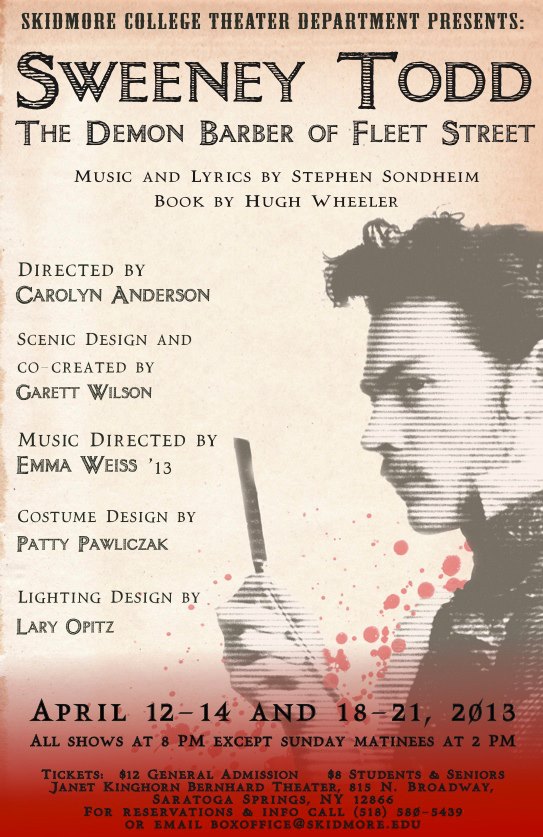 The poster for Skidmore's production of Sweeney Todd: The Demon Barber of Fleet Street