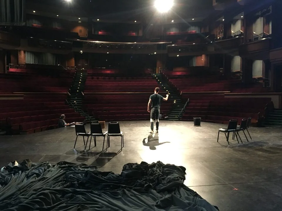 Woodrow rehearses on the main stage.... excuse the goofy kneepads.