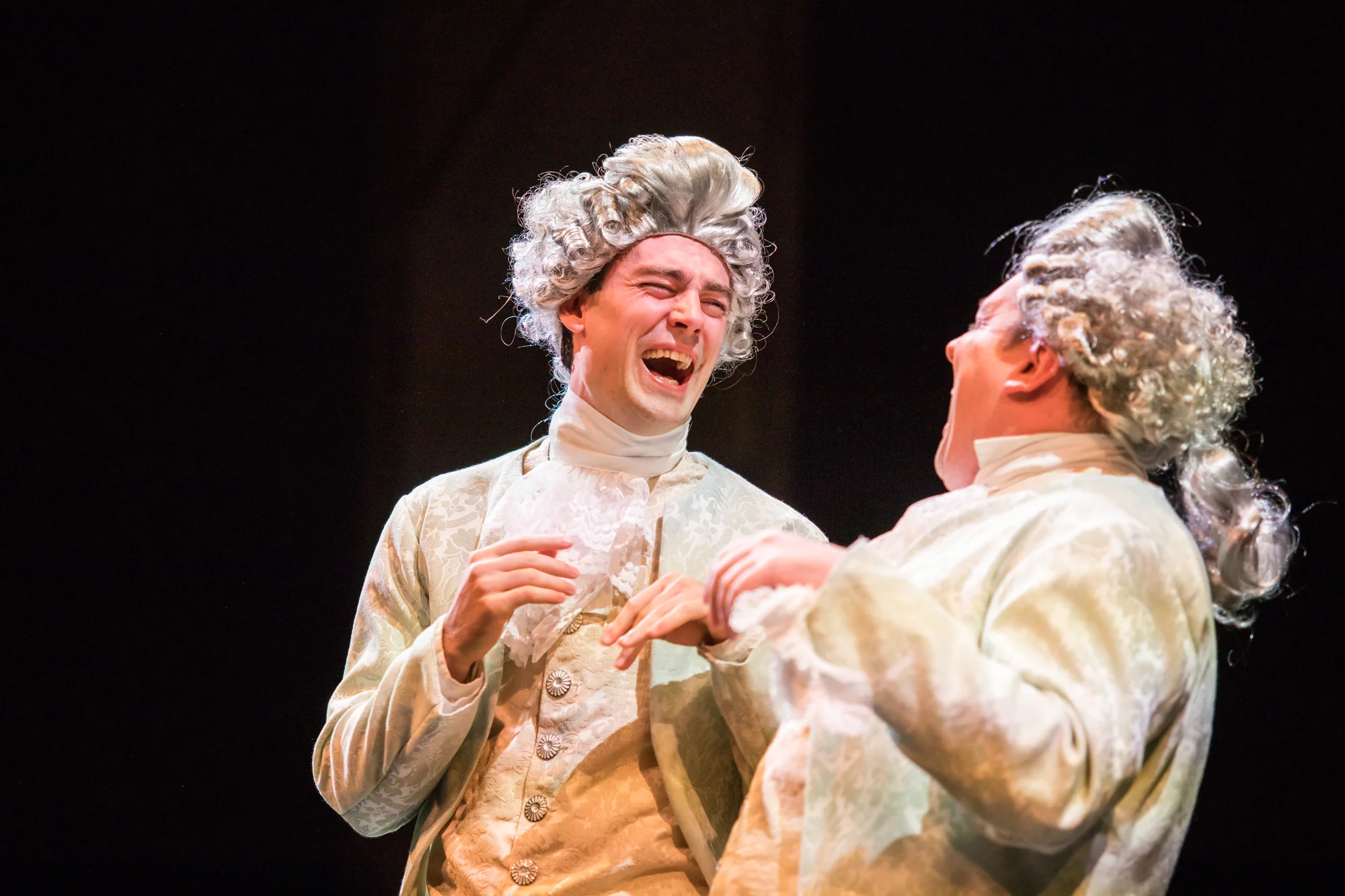 Woodrow and Brian Owen as Venticelli 1 and Venticalli 2 in a dress rehearsal photo from the Arts Center of Coastal Carolina’s 2018 production of Amadeus.