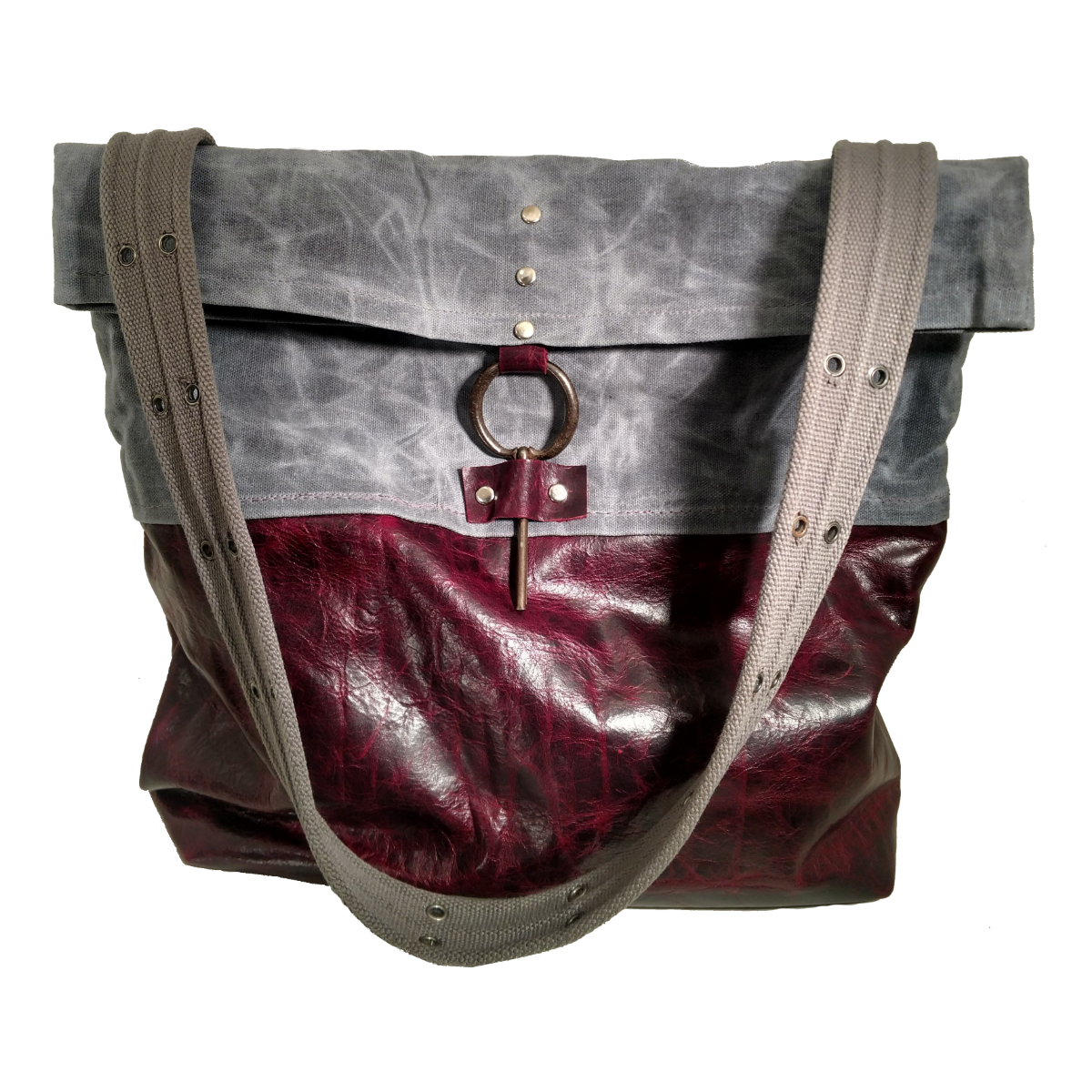 Grumpy Bags Grey Waxed Canvas Merlot Leather Vintage Pull Large.png