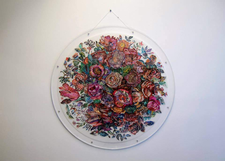   Song Xin  , 2011   Still life - Flower   Papercut with photoprint on mylar   36” x 36”  