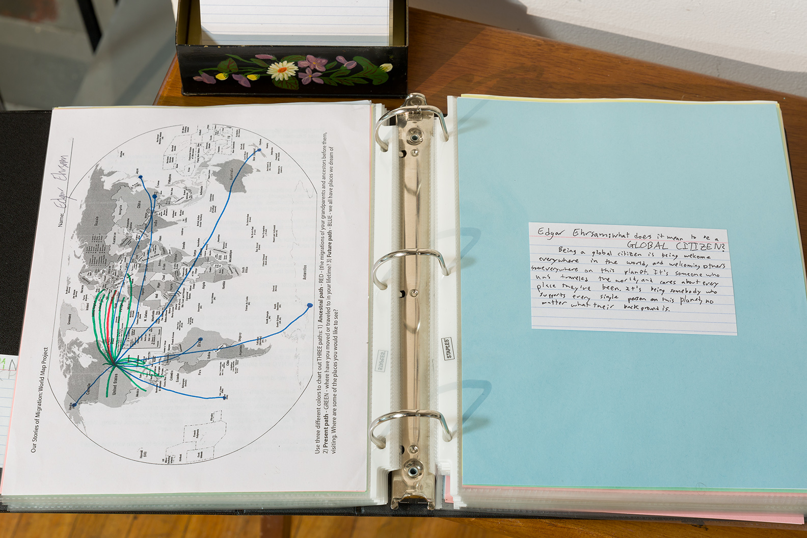  Mapping binder and view of student photo grid - pat of "Our Stories of Migration"  Photo credit: Etienne Frossard 