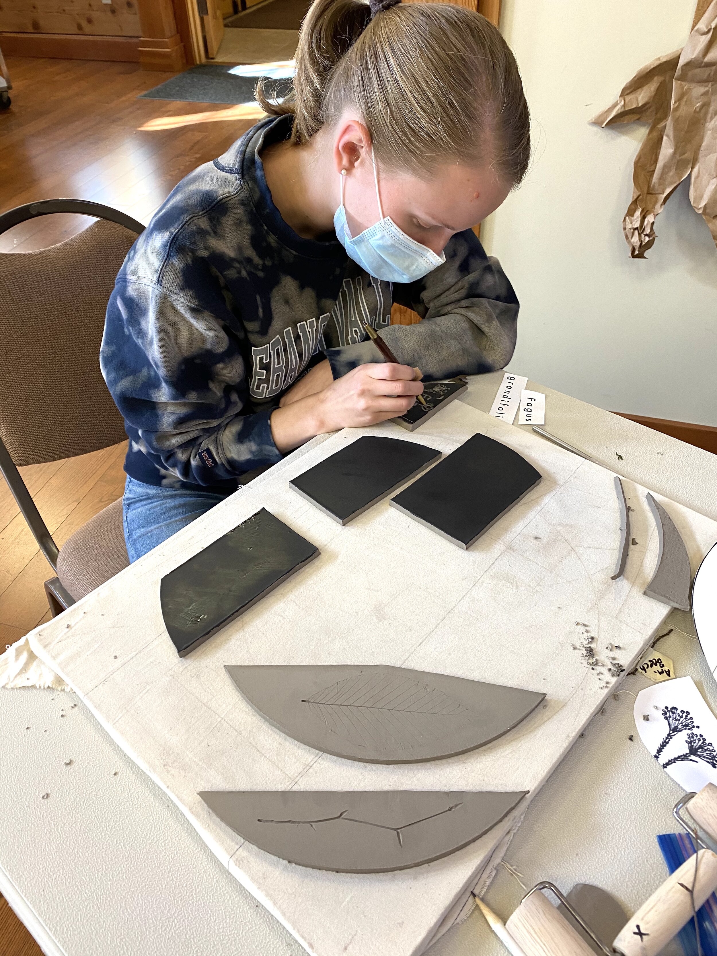  Victoria working on the Beech tree tiles. 