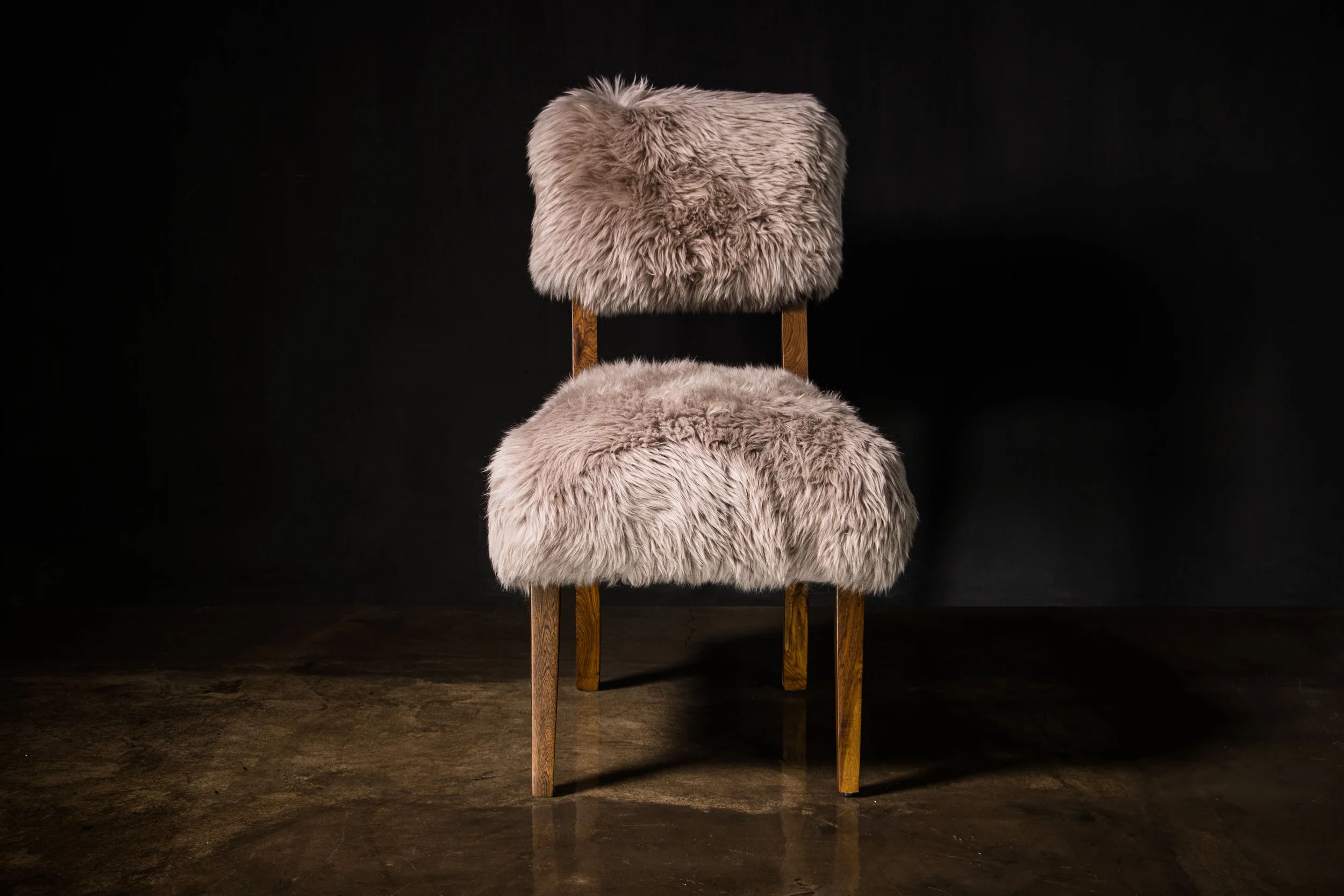 Luca Modern Dining Chair in Exotic Wood and Sheepskin by Costantini 02.jpg