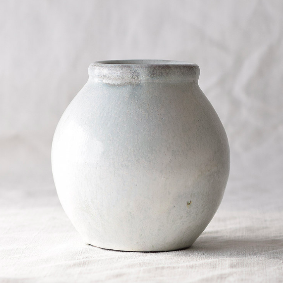 Beautiful sustainable ceramics by Rebecca Proctor. Hand-thrown stoneware vase, Cornish clay, nuka glaze, natural ashing £75. Modern Craft Workshop