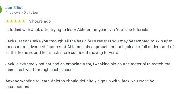 One of our 2024 students who was focussed on #DnB took 10 sessions with us and upped his skills and confidence in #Ableton.

After 12 months of being at capacity One on One lessons are back open for anyone interested! 

Try us for free with a taster 