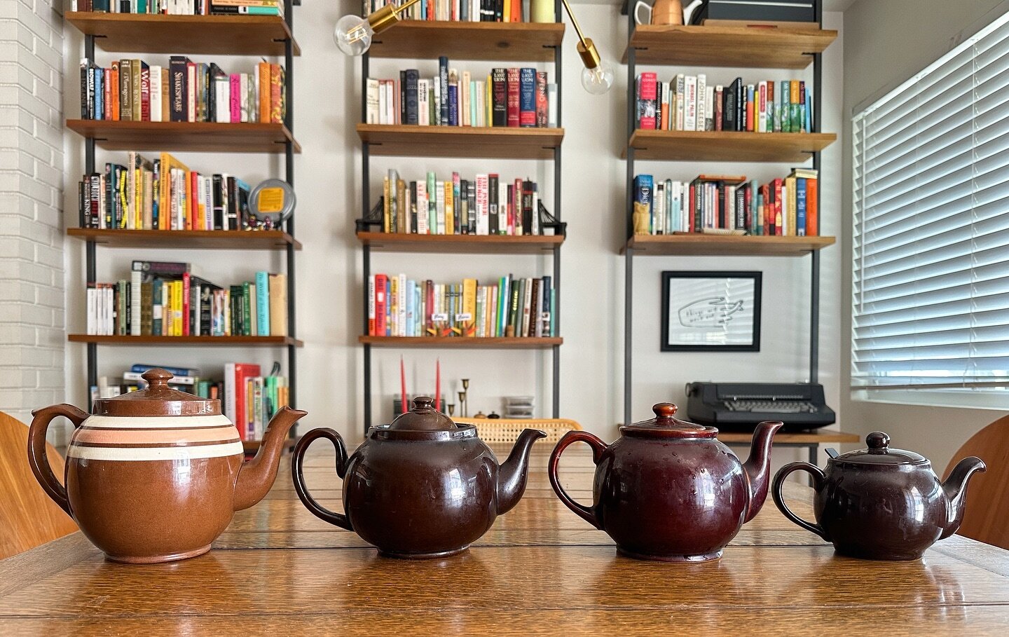 When having very serious teapot discussions with a girlfriend, it&rsquo;s only natural to line up all the teapots and photograph them, so you have a visual reference to the wonder that is the Brown Betty. They look like they want to do a bit of a dan