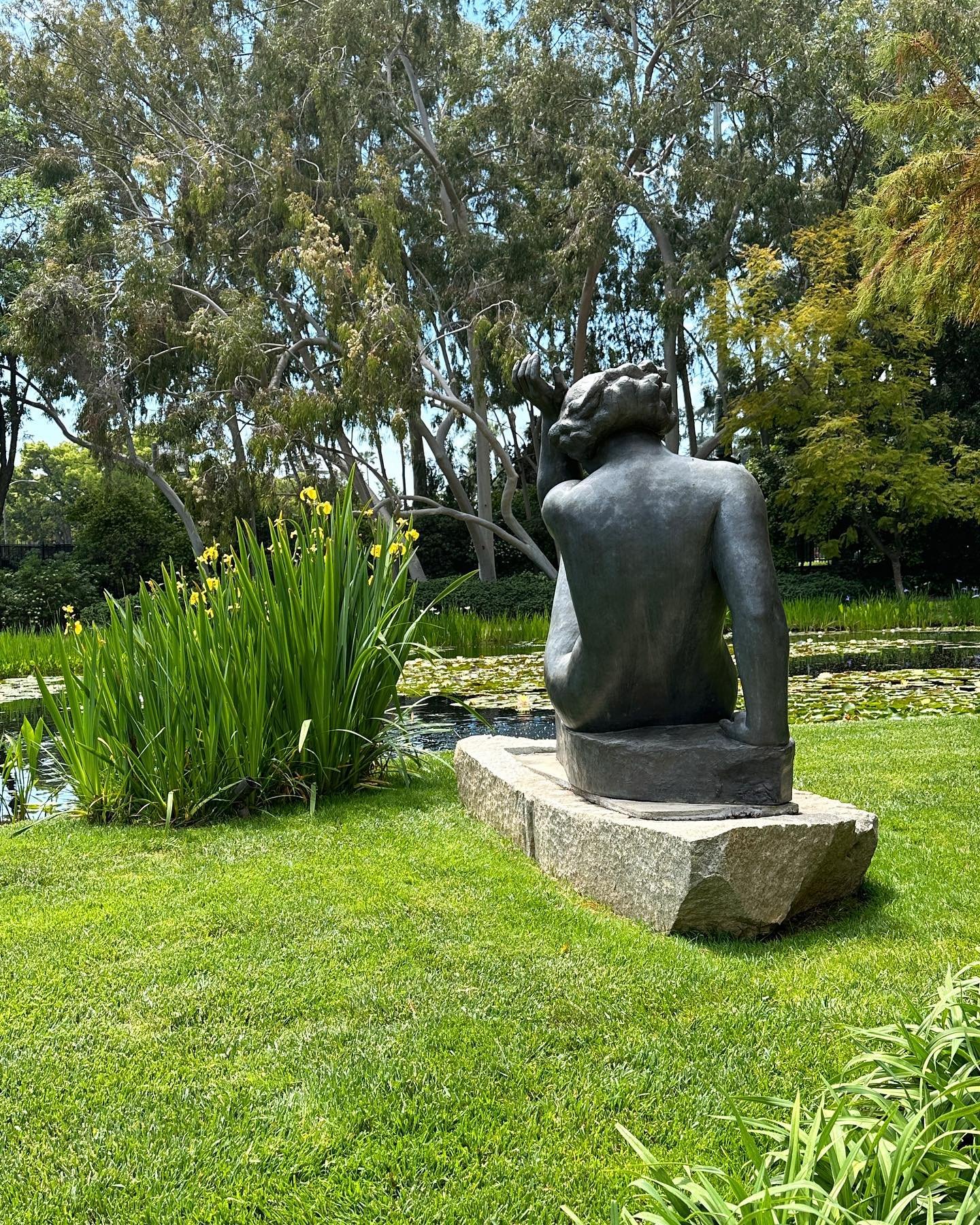 What a day for taking in the halls of paintings and strolling through the sculpture garden with its waterlilies and irises in bloom. It makes me want to have a mini sculpture garden of my own someday. I think this statue of the woman resting before t