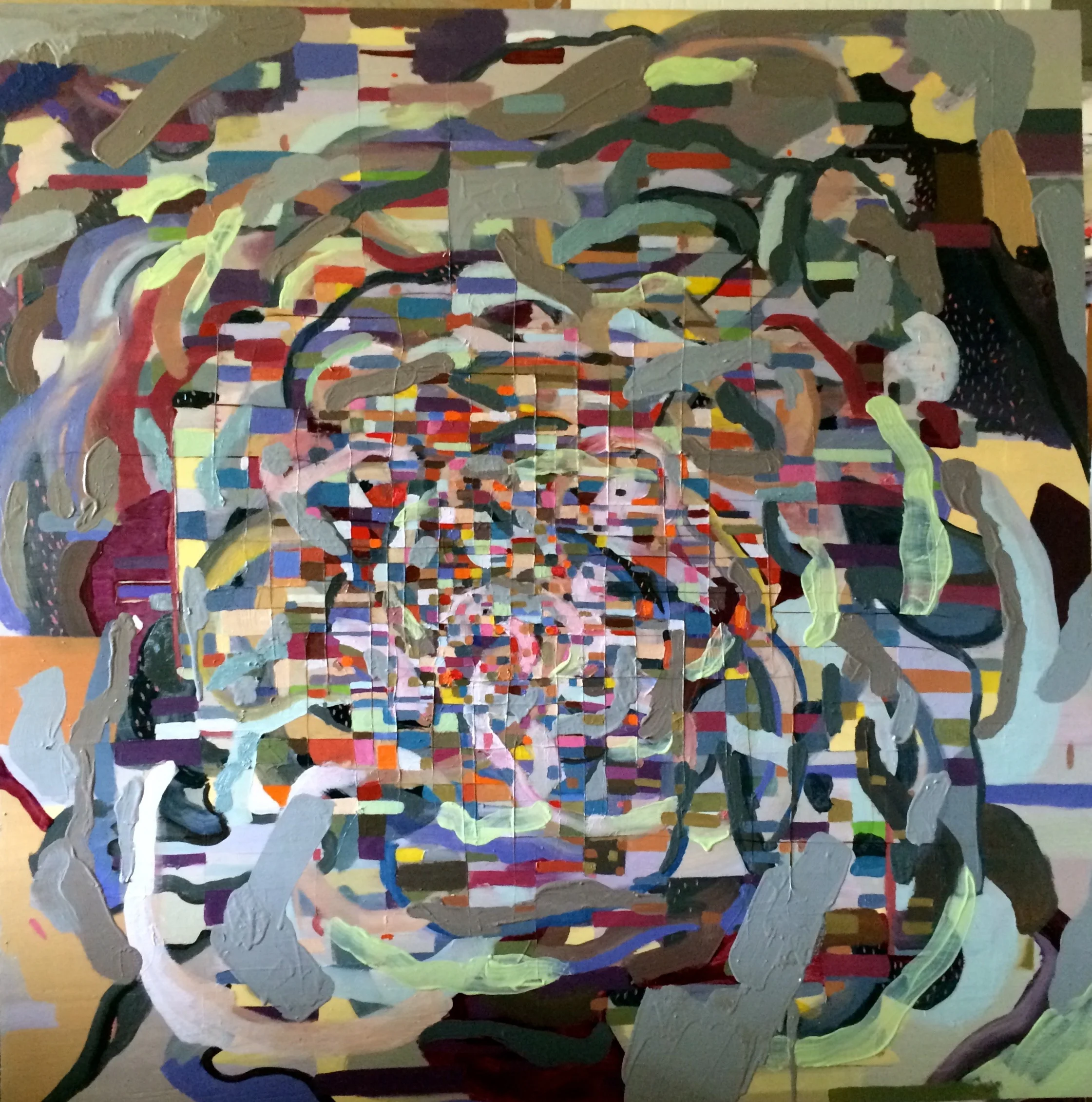 Pa'i'ai, 2015, 60"x 60", oil and artists hair on wood panel. 