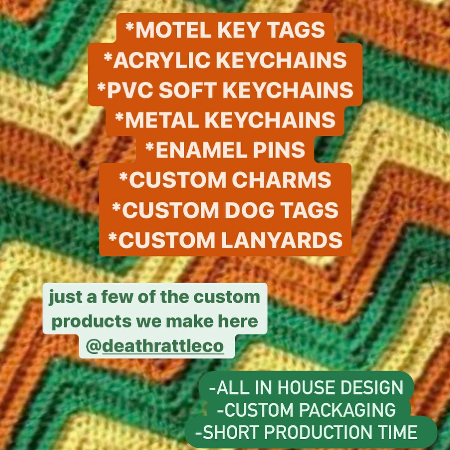 As your custom accessory plug 🔌 Here to remind you of all the stuff we make here @deathrattleco 

Chances are if you are looking for *custom, wholesale* products &amp; accessories - I can make it or I can source a manufacturer to do so!

Beyond all 