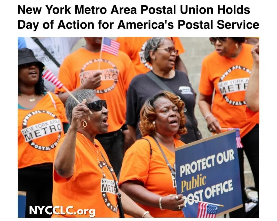 On Tuesday, members and supporters of NY Metro Postal Union/APWU Local 10 rallied in front of the James A. Farley Post Office on 8th Ave to remind the public and elected officials in Congress that the USPS is a public service, not a business, and tha