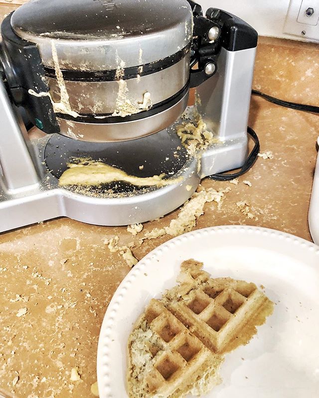 Preston decided he had to have @againstallgrain #aag waffles from #mealsmadesimple this morning and that he was going to make it all by himself! It looks like a waffle exploded in my kitchen but he did it!!! (minus the sweetener by accident 🤫😉) It&