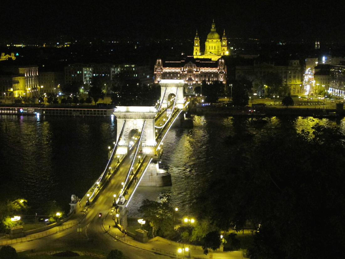 The Chain Bridge from Buda Castle seen at night.