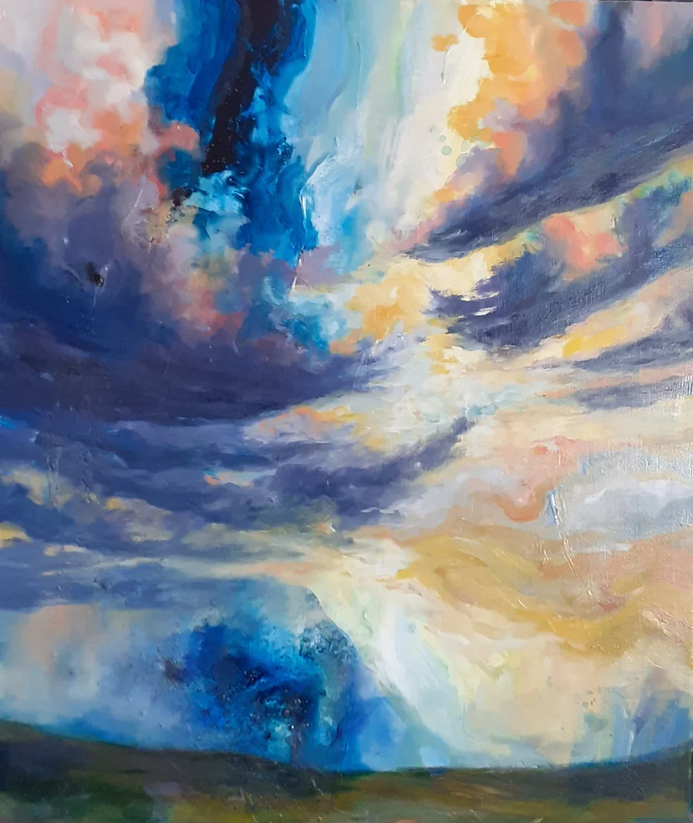 Morning Song, 2020, mixed media with oil, 24x20", $375