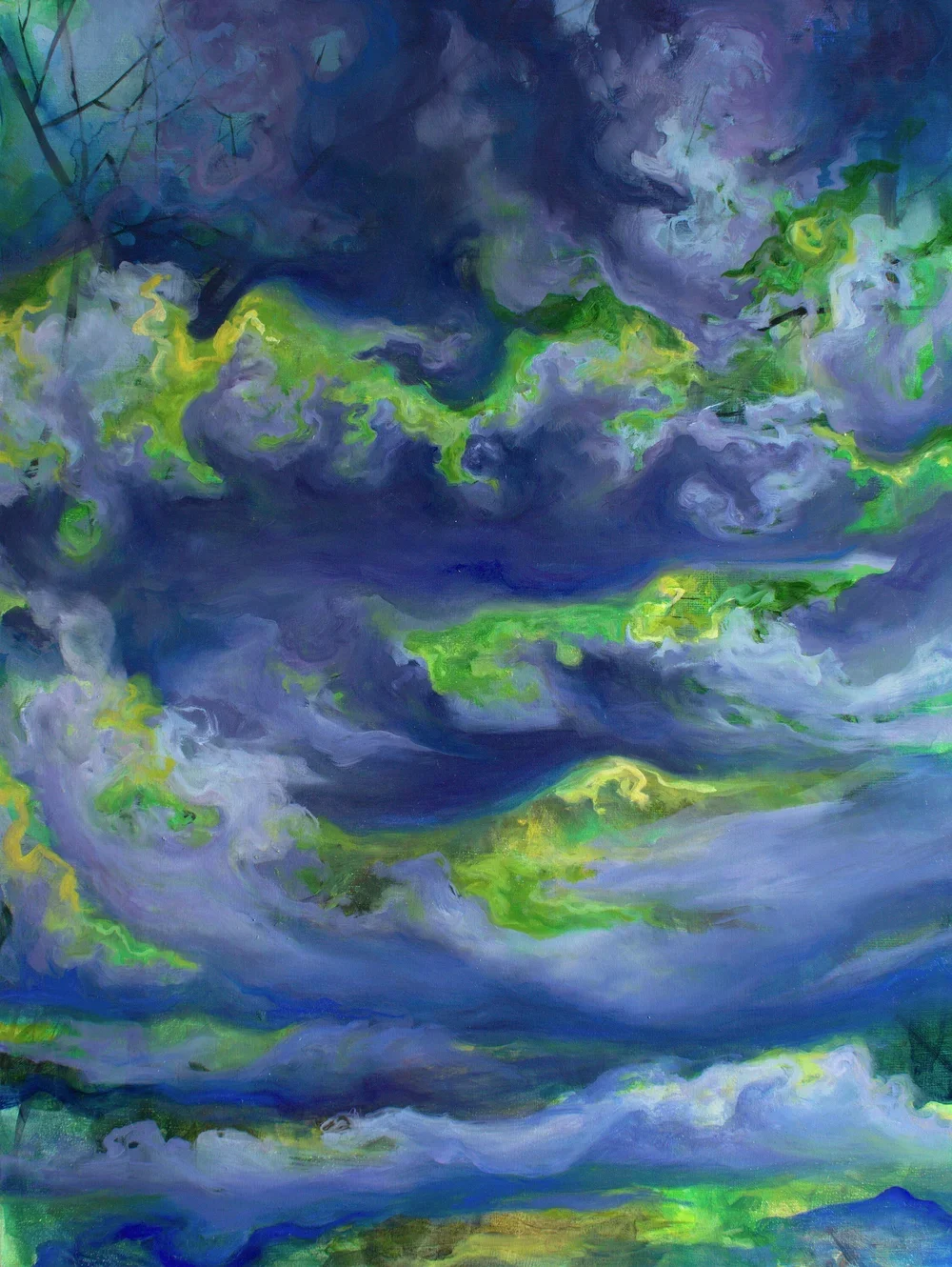 And I Watched the Light Trapped in a Ceiling of Leaves, 2020, mixed media and oil paint, 40x30", $825