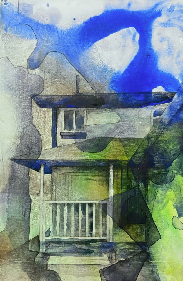 All the Homes I Have Lived In-Meadow, 2020, mixed media with acrylic, 36x24", $525