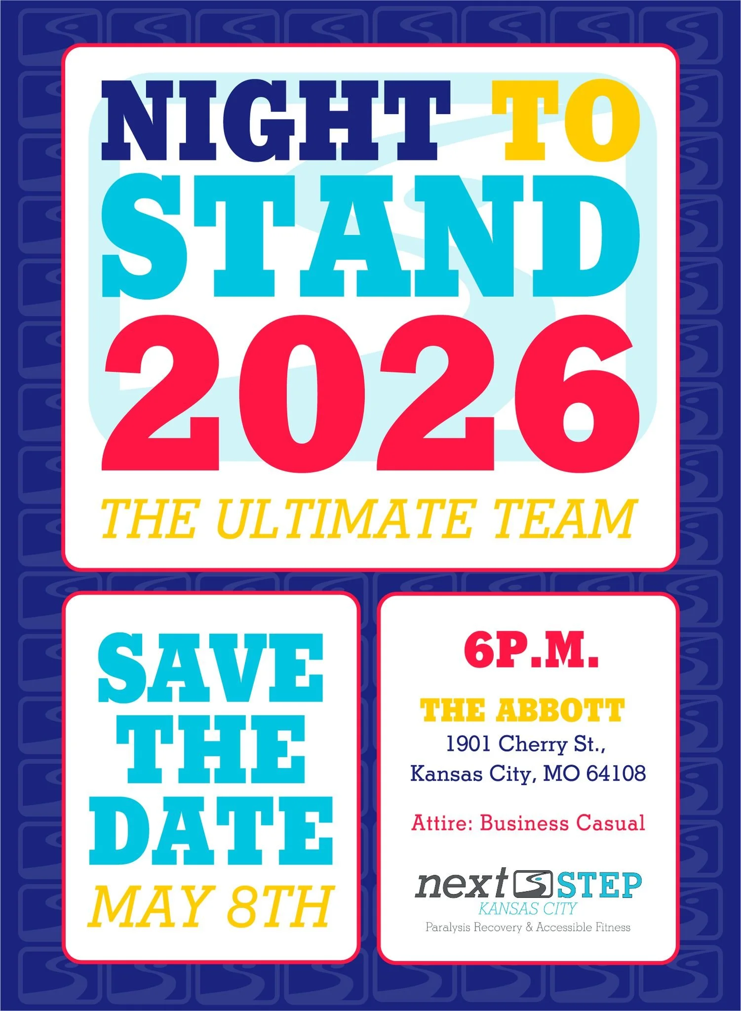Save the date! 🚨

Please join us for the 2026 Night to Stand Dinner and Auction - a memorable evening supporting paralysis recovery efforts in Kansas City.❤️

🗓️ When: May 8th, 2026 @ 6:00pm
📍 Where: The Abbott (1901 Cherry St, Kansas City, MO 641
