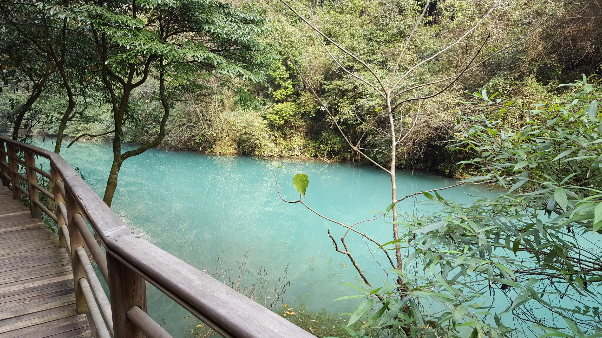 Turquoise water at the bottom of Zhangjiajie Grand Canyon