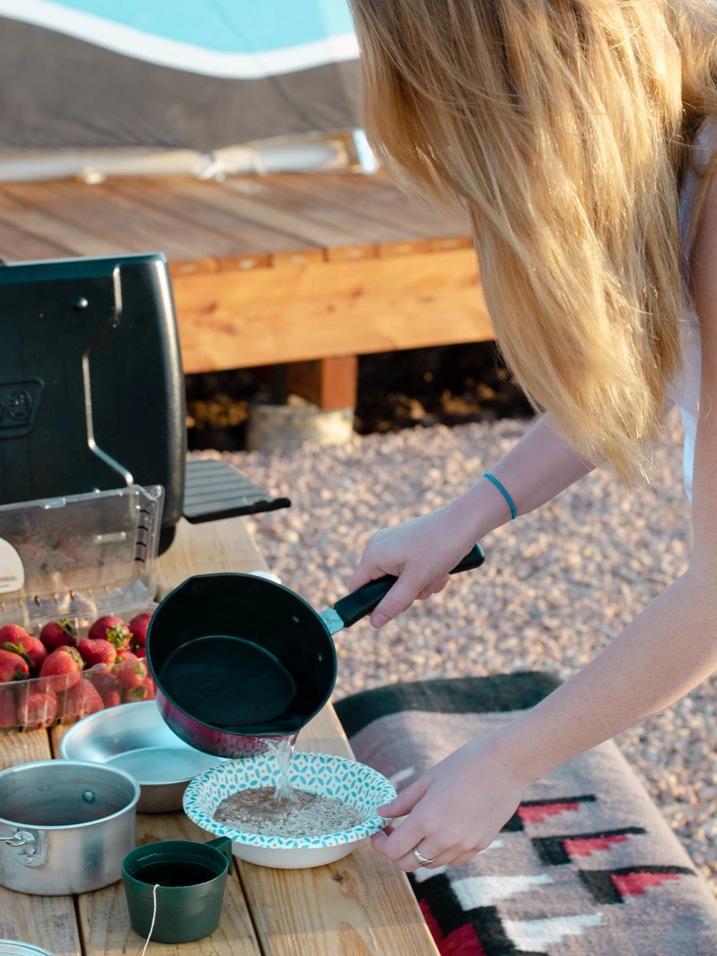 Fixing breakfast outside our tipi near Bryce Canyon