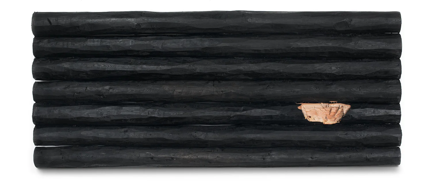 Axe Painting #01, 2018, Hemlock and India Ink, 30x65in