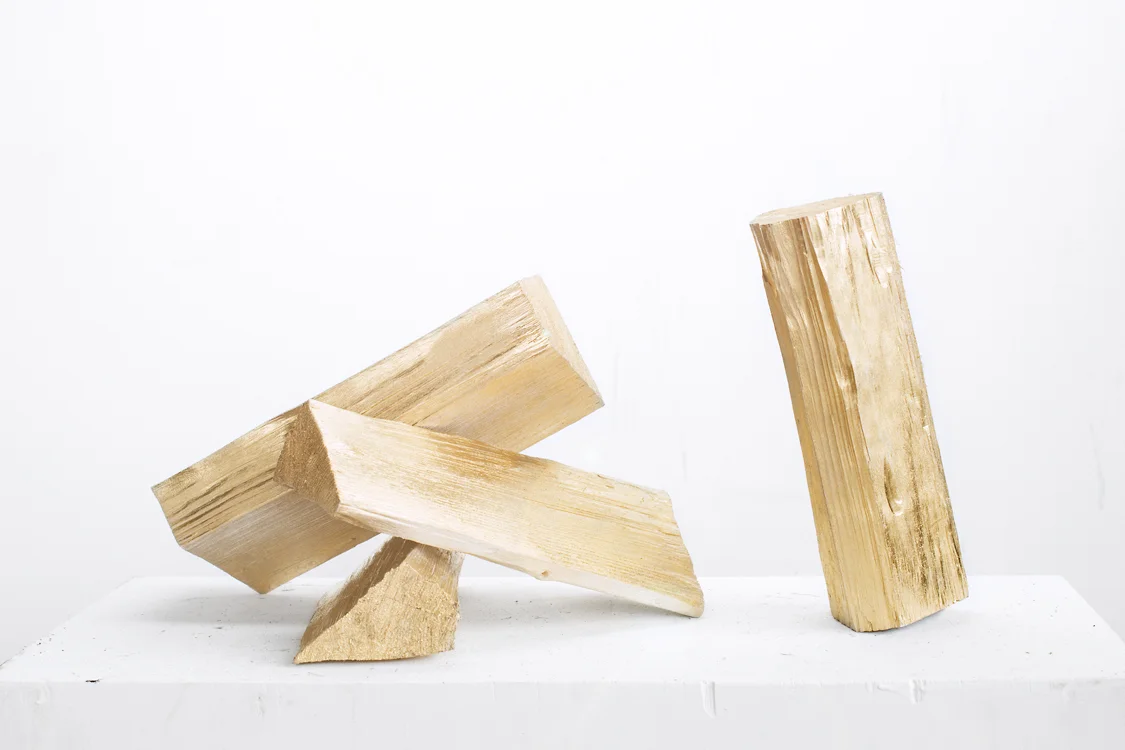 An Honest Day’s Work, 2019, Firewood and Gold Paint