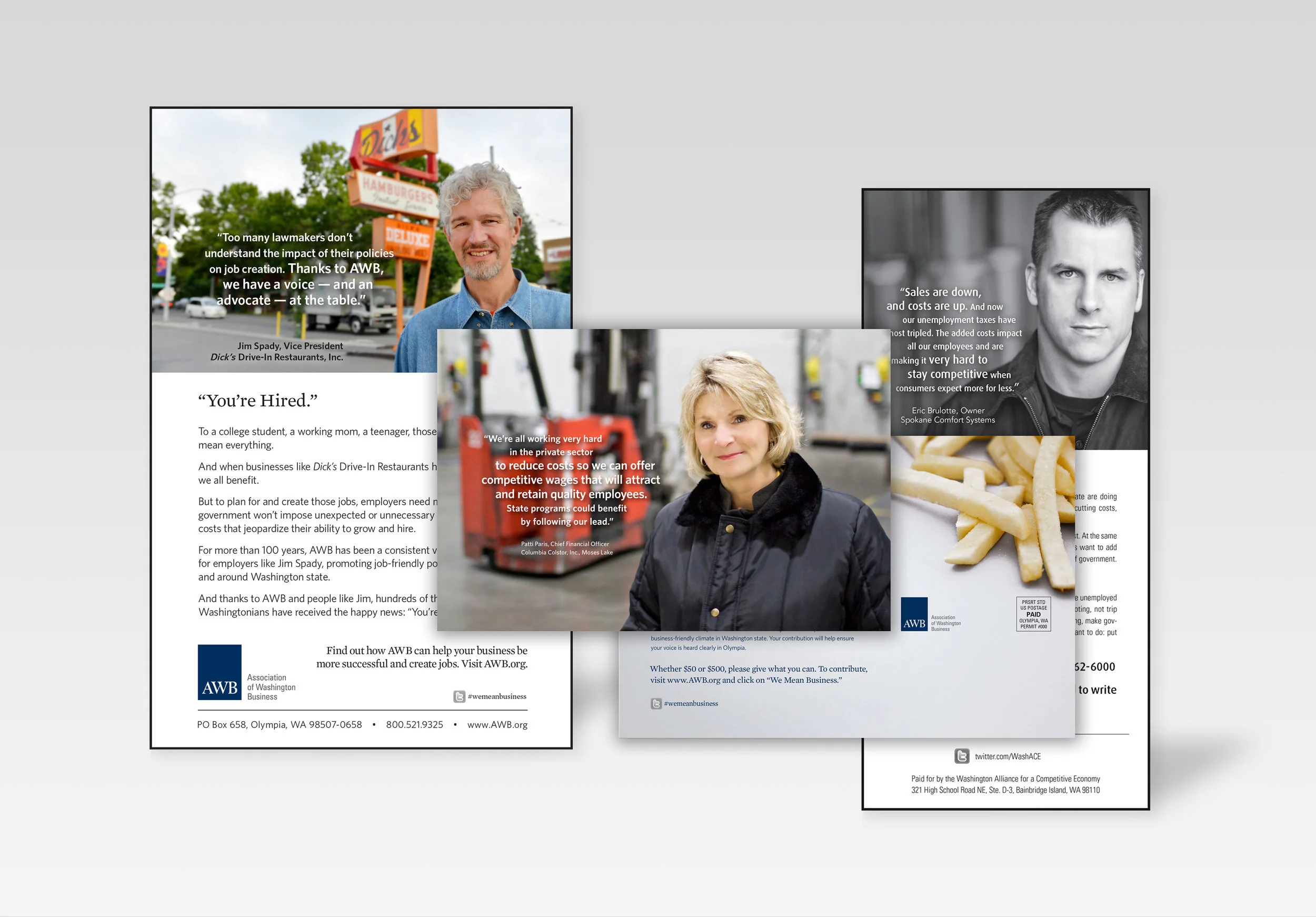 Print advertising + direct mail postcard