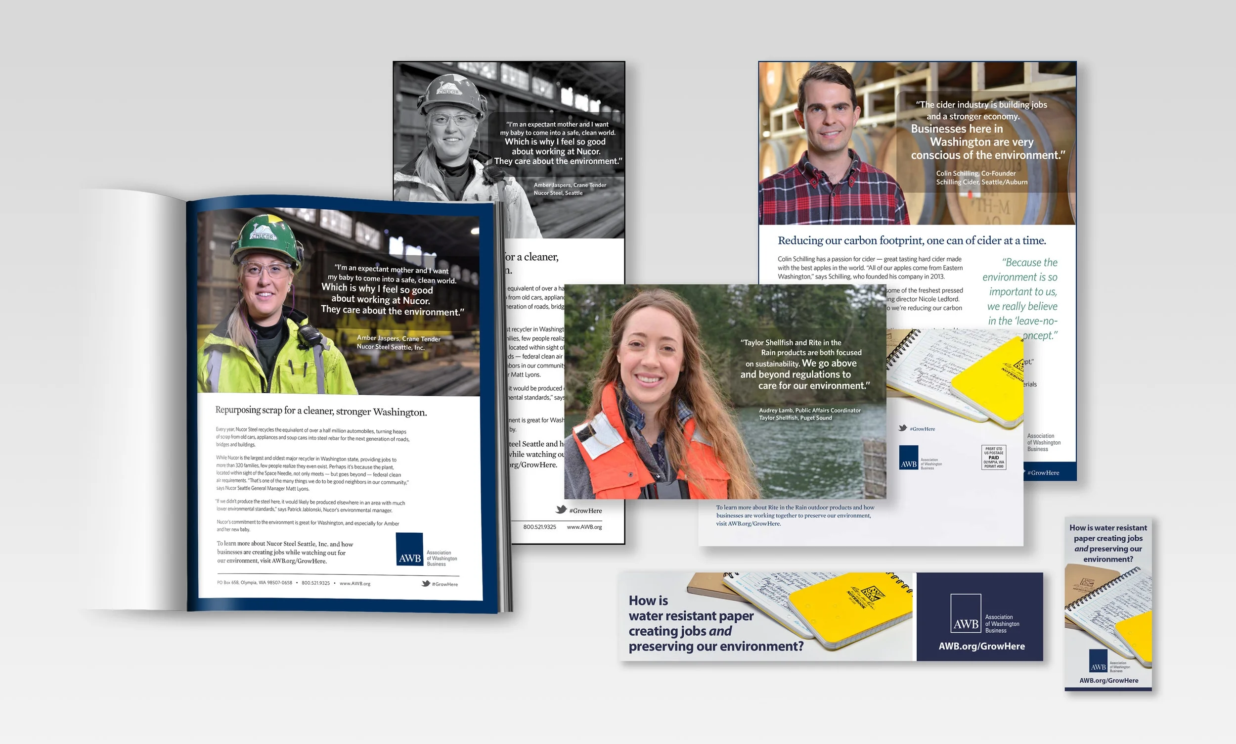 radio, magazine ads, newsprint, direct mail postcards, online advertising, transit boards, television commercials